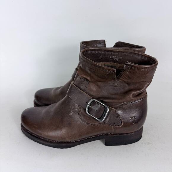 Frye Veronica Ankle Boots Women's 8 Brown Leather Pull-On Round Toe Buckle - Picture 5 of 10